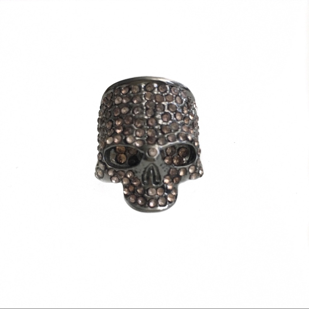 BCBG Silver Skull Rhinestone Ring